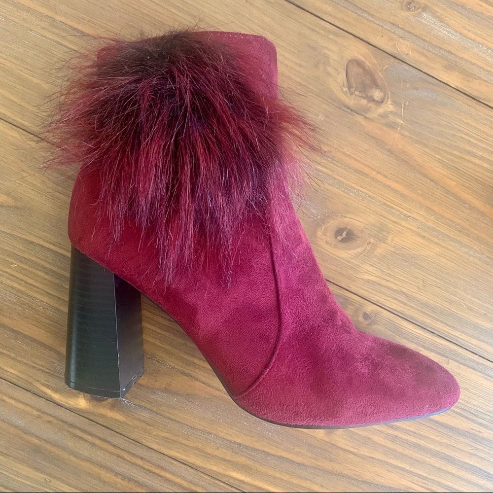 SOLD Cape Robbin | Bernice Ankle Boot Faux Fur in Burgundy - Picture 2 of 11